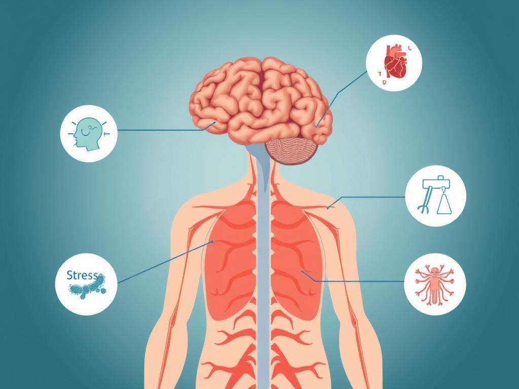 Ilustração mostrando como a obesidade cerebral afeta diferentes sistemas do corpo